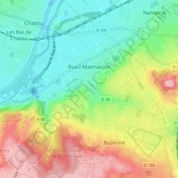 Carte topographique 92500, altitude, relief