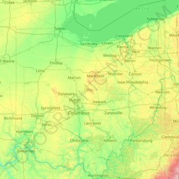 Carte topographique Ohio, altitude, relief