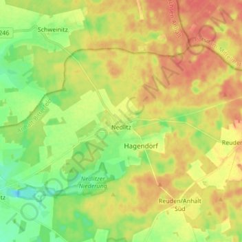 Carte topographique Nedlitz, altitude, relief