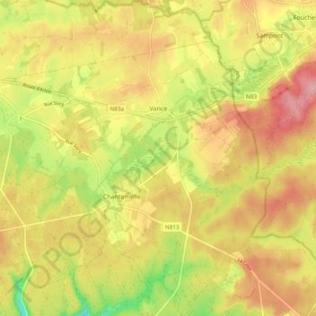 Carte topographique Vance, altitude, relief