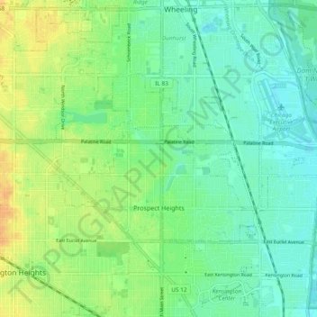 Carte topographique Prospect Heights, altitude, relief