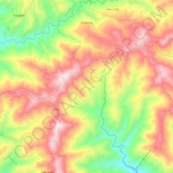 Carte topographique Pujerra, altitude, relief