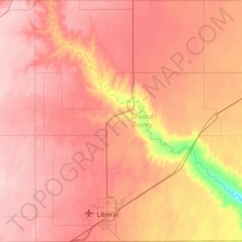 Carte topographique Seward County, altitude, relief