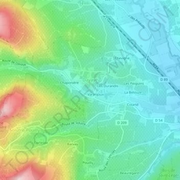 Carte topographique Davayé, altitude, relief