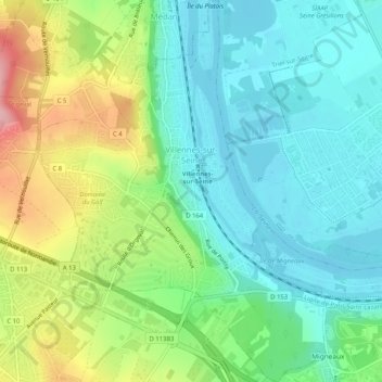 Carte topographique Villennes-sur-Seine, altitude, relief