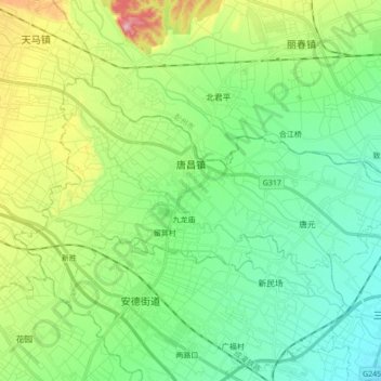 Carte topographique 唐昌镇, altitude, relief