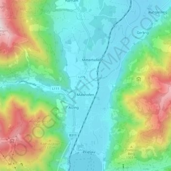 Carte topographique Maishofen, altitude, relief