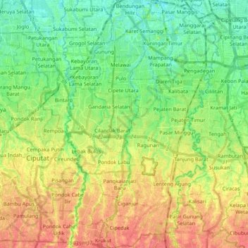 Carte topographique South Jakarta, altitude, relief