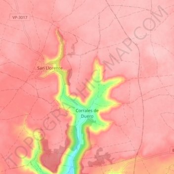 Carte topographique Corrales de Duero, altitude, relief