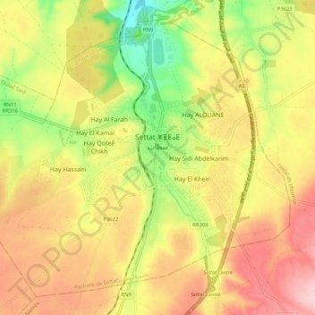 Carte topographique Settat, altitude, relief
