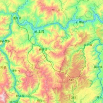 Carte topographique 绥江县, altitude, relief