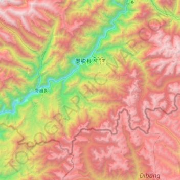 Carte topographique 墨脱镇, altitude, relief