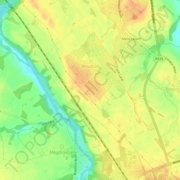 Carte topographique Moulton, altitude, relief