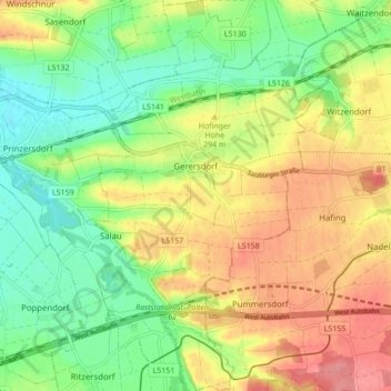 Carte topographique Gerersdorf, altitude, relief