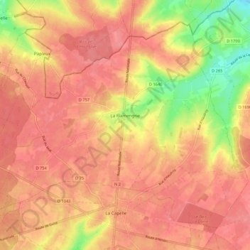 Carte topographique La Flamengrie, altitude, relief