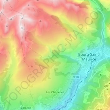 Carte topographique Les Chapelles, altitude, relief