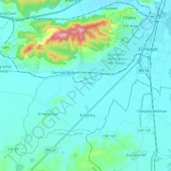 Carte topographique El Hadjar, altitude, relief
