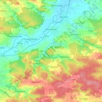 Carte topographique Gerhardshofen, altitude, relief