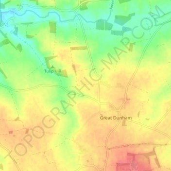 Carte topographique Great Dunham, altitude, relief