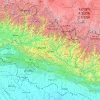 Carte topographique Bagmati, altitude, relief