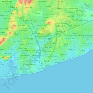 Carte topographique Accra, altitude, relief
