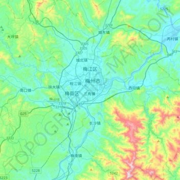 Carte topographique 梅江区, altitude, relief
