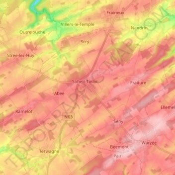 Carte topographique Tinlot, altitude, relief