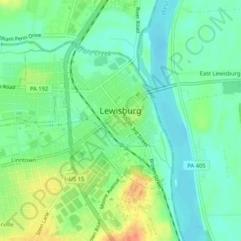 Carte topographique Lewisburg, altitude, relief