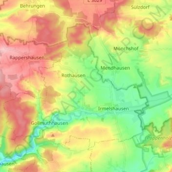 Carte topographique Höchheim, altitude, relief