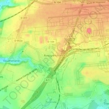 Carte topographique Roissy-en-France, altitude, relief