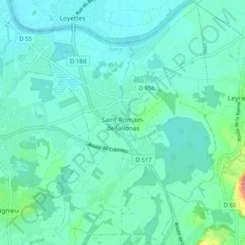 Carte topographique Saint-Romain-de-Jalionas, altitude, relief