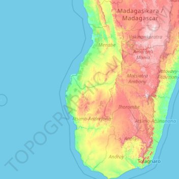 Carte topographique Province de Toliara, altitude, relief