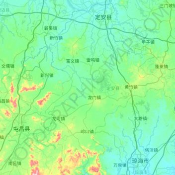 Carte topographique 定安县, altitude, relief