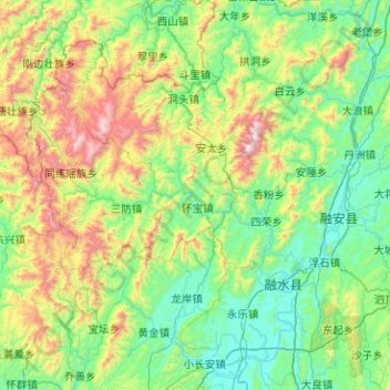 Carte topographique 融水苗族自治县, altitude, relief