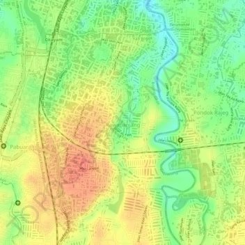 Carte topographique Rawapanjang, altitude, relief