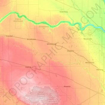 Carte topographique White Bear First Nations, altitude, relief