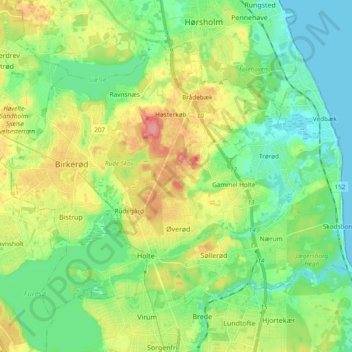 Carte topographique Rudersdal Kommune, altitude, relief