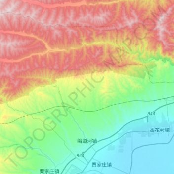 Carte topographique 峪道河镇, altitude, relief