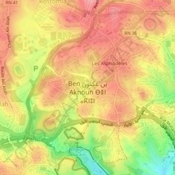 Carte topographique Ben Aknoun, altitude, relief