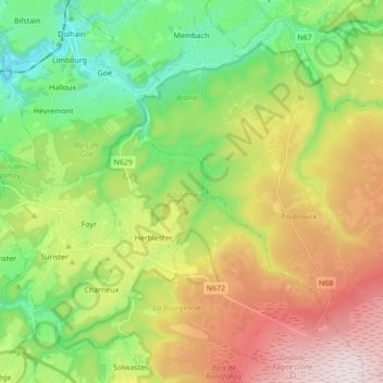 Carte topographique Membach, altitude, relief