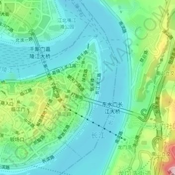 Carte topographique 朝天门街道, altitude, relief