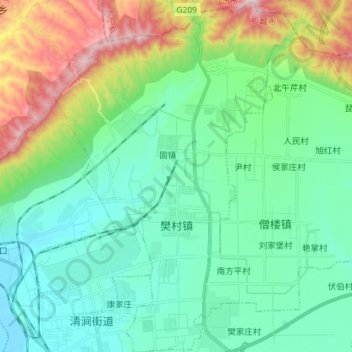 Carte topographique 樊村镇, altitude, relief