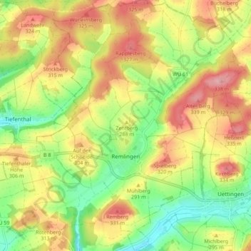 Carte topographique Remlingen, altitude, relief