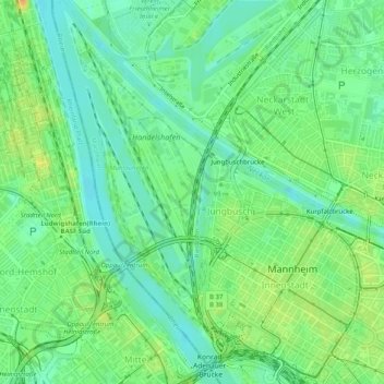 Carte topographique Innenstadt/Jungbusch, altitude, relief