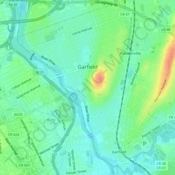 Carte topographique Garfield, altitude, relief