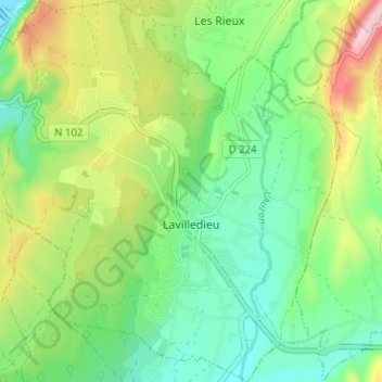 Carte topographique Lavilledieu, altitude, relief