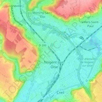 Carte topographique Nogent-sur-Oise, altitude, relief