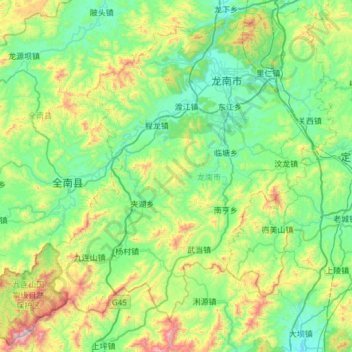 Carte topographique 龙南市, altitude, relief