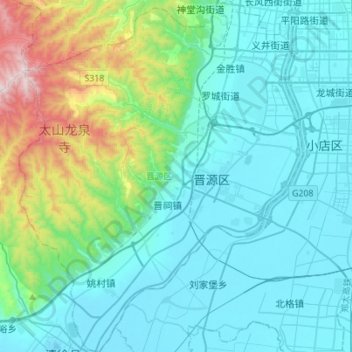 Carte topographique 晋源区, altitude, relief