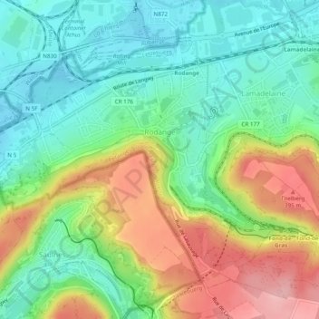 Carte topographique Rodange, altitude, relief